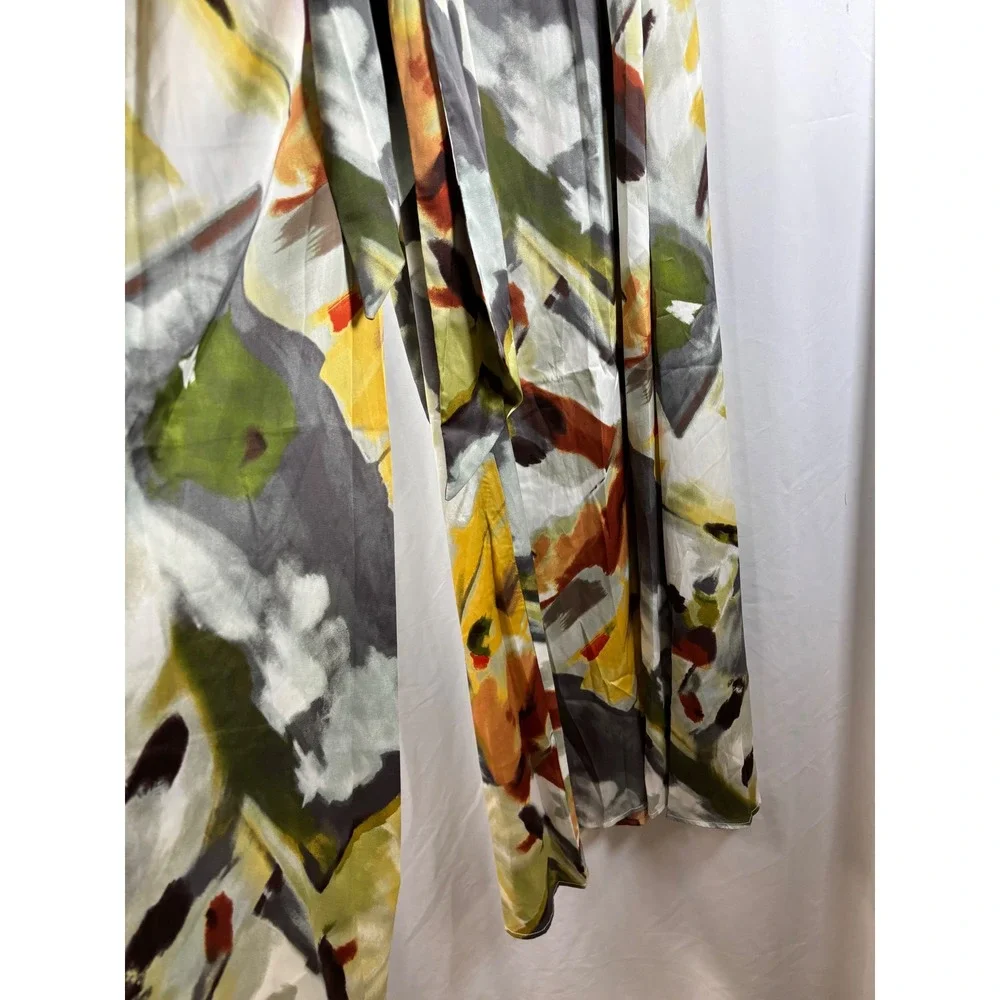 Gracia Abstract Brushstroke Print Satin Pants Tie Waist Multicolor Size M - Picture 2 of 6